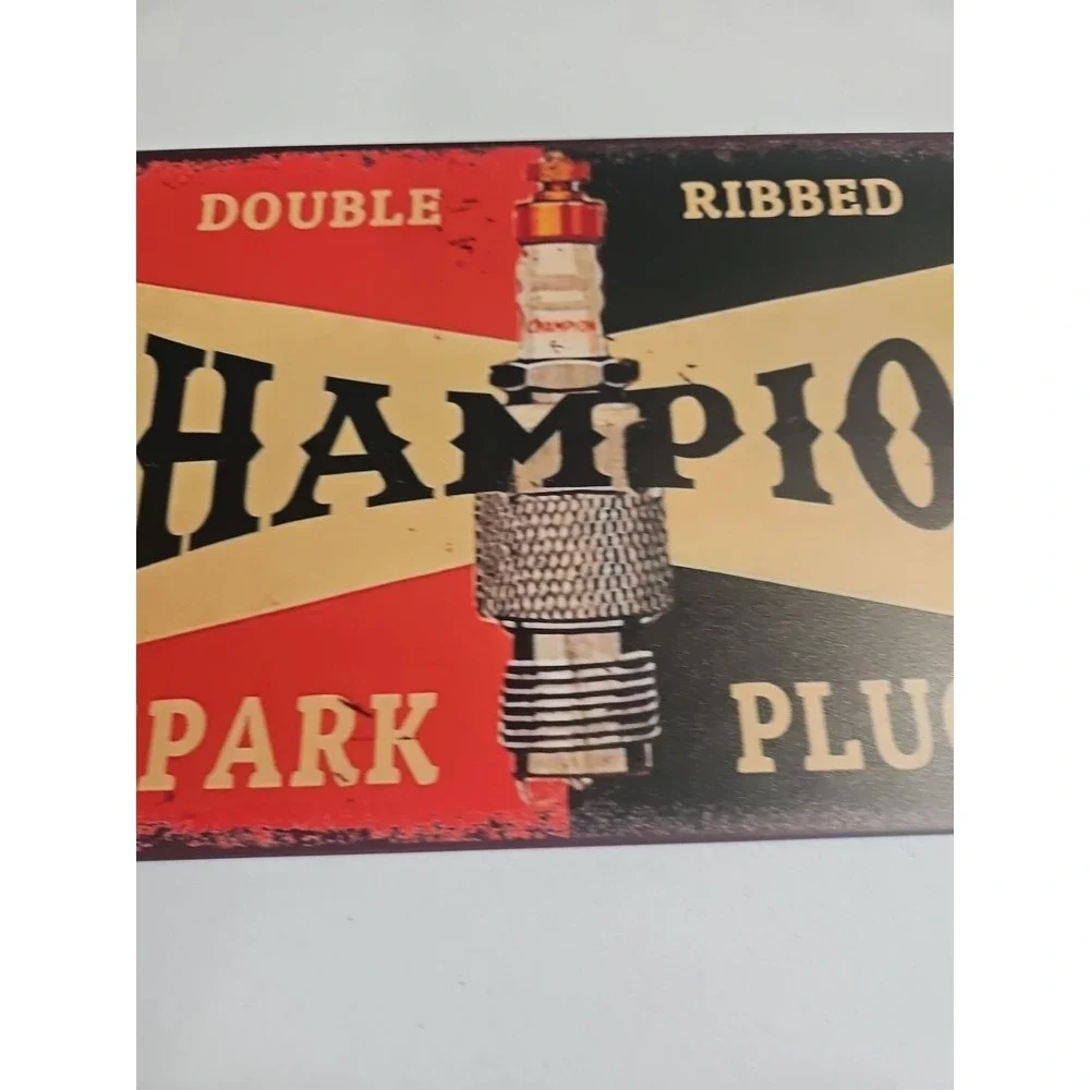Champion Spark Plugs, Rustic Looking,  8x12, Metal Sign Garage Mechanic